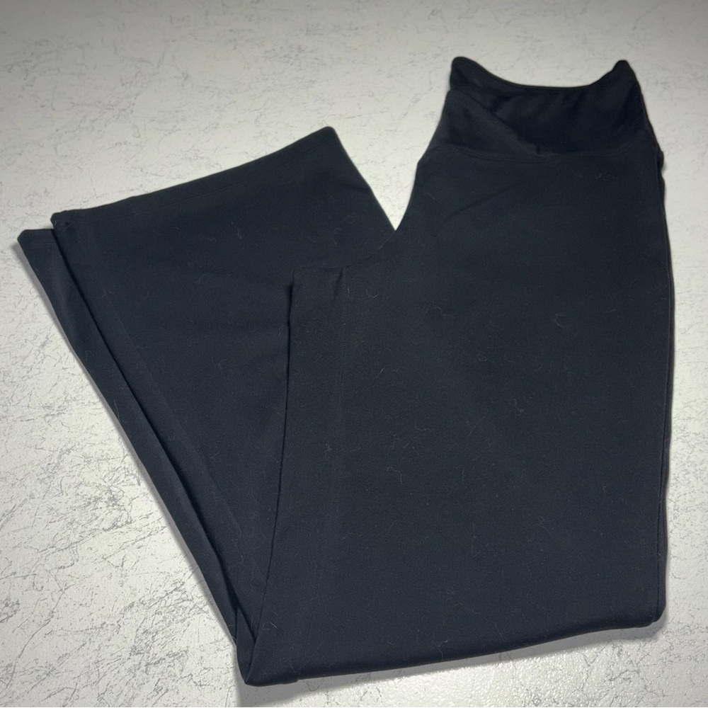 Ododos crossover wide waist midrise flare leggings shiny black